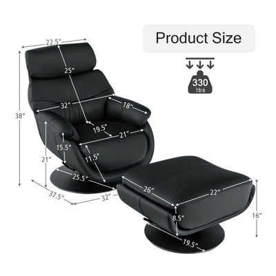 360 Degree Swivel Leather Rocking Chair Top Grain Recliner Lounge Chair with Ottoman