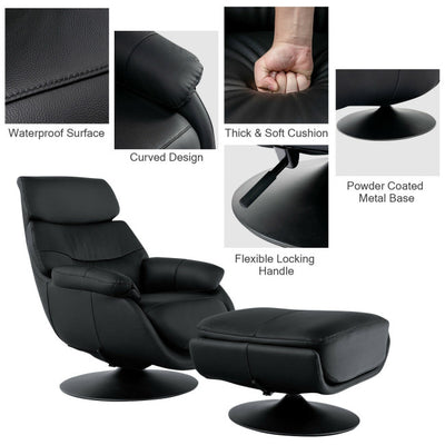 360 Degree Swivel Leather Rocking Chair Top Grain Recliner Lounge Chair with Ottoman