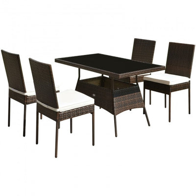 5 Pcs Patio Rattan Dining Set