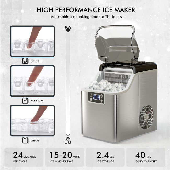 40Lbs/24Hrs Portable Ice Maker Countertop Self-Cleaning Compact