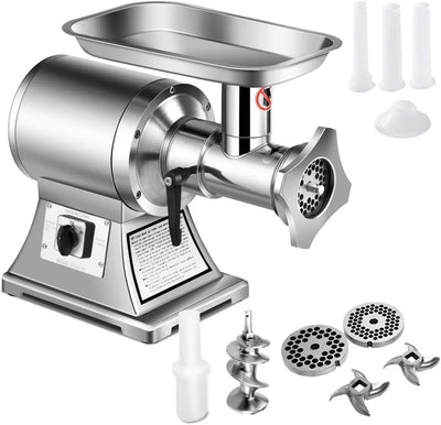 550LB/h Commercial Meat Grinder 225RPM Heavy Duty Industrial Meat Mincer with 2 Blades and Grinding Plates