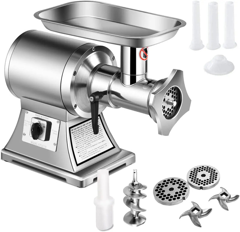 550LB/h Commercial Meat Grinder 225RPM Heavy Duty Industrial Meat Mincer with 2 Blades and Grinding Plates