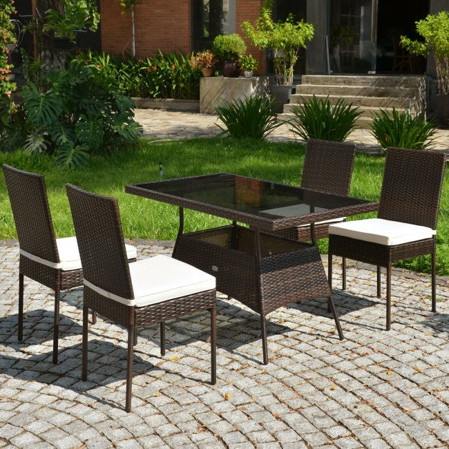 5 Pcs Patio Rattan Dining Set