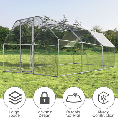 9.5FT Large Metal Chicken Coop Walk-in Poultry Cage Pen Dog Kennel Duck House with Waterproof and Anti-Ultraviolet Cover