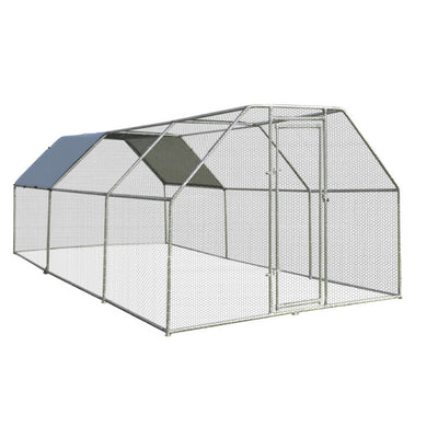 9.5FT Large Metal Chicken Coop Walk-in Poultry Cage Pen Dog Kennel Duck House with Waterproof and Anti-Ultraviolet Cover