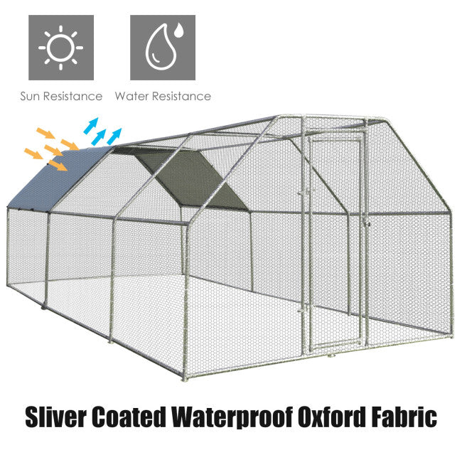 9.5FT Large Metal Chicken Coop Walk-in Poultry Cage Pen Dog Kennel Duck House with Waterproof and Anti-Ultraviolet Cover