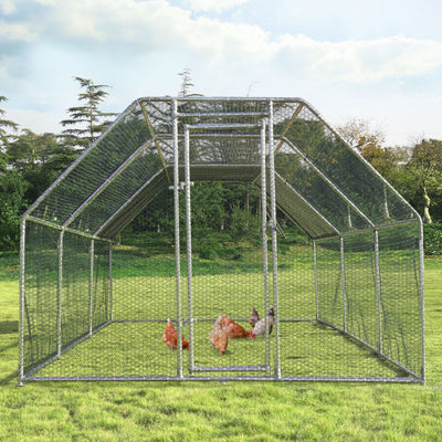 9.5FT Large Metal Chicken Coop Walk-in Poultry Cage Pen Dog Kennel Duck House with Waterproof and Anti-Ultraviolet Cover