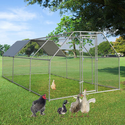 9.5FT Large Metal Chicken Coop Walk-in Poultry Cage Pen Dog Kennel Duck House with Waterproof and Anti-Ultraviolet Cover