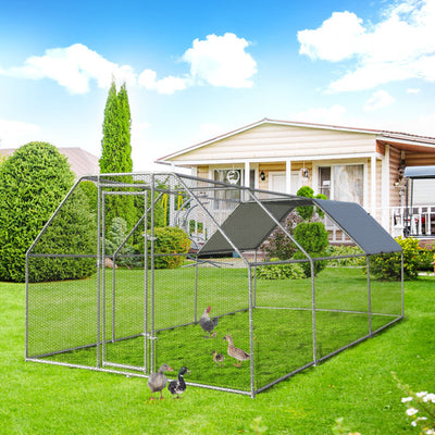 9.5FT Large Metal Chicken Coop Walk-in Poultry Cage Pen Dog Kennel Duck House with Waterproof and Anti-Ultraviolet Cover