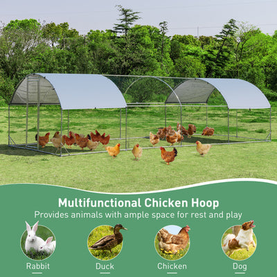 25 FT Large Walk-in Metal Chicken Coop Poultry Cage with Waterproof and Sun-protective Cover