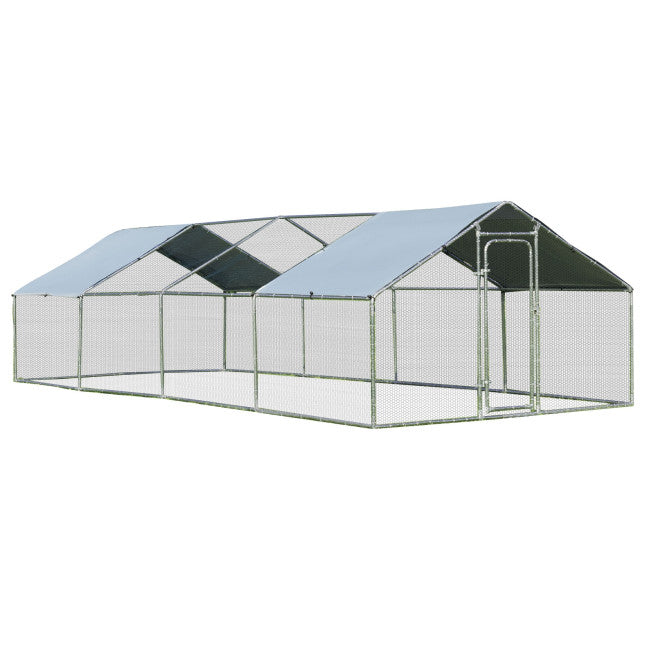 10FT Outdoor Walk-in Metal Chicken Coop Run Large Rabbits Habitat Flat Shaped Poultry Cage with Waterproof Cover