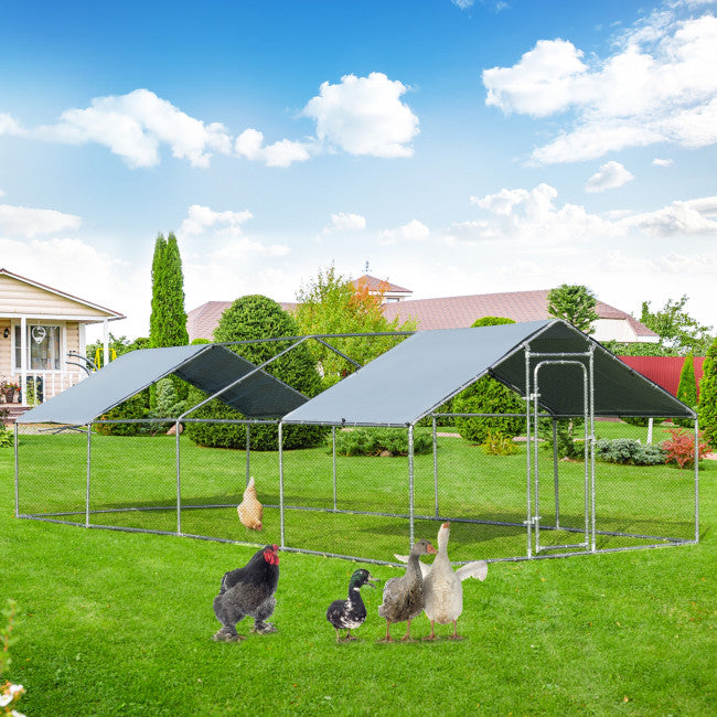 10FT Outdoor Walk-in Metal Chicken Coop Run Large Rabbits Habitat Flat ...