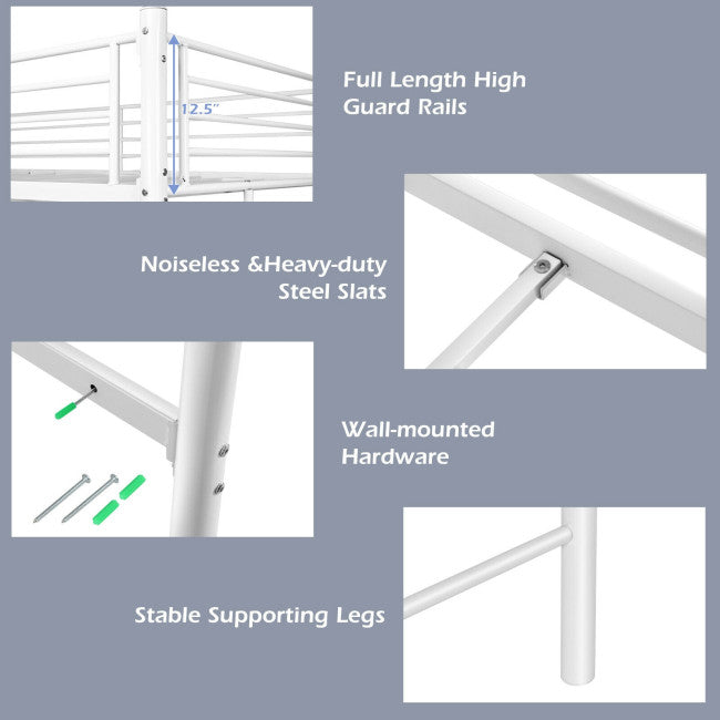 Twin Over Loft Bunk Bed Twin Size Bedframe with 2 Ladders Full-length Guardrail