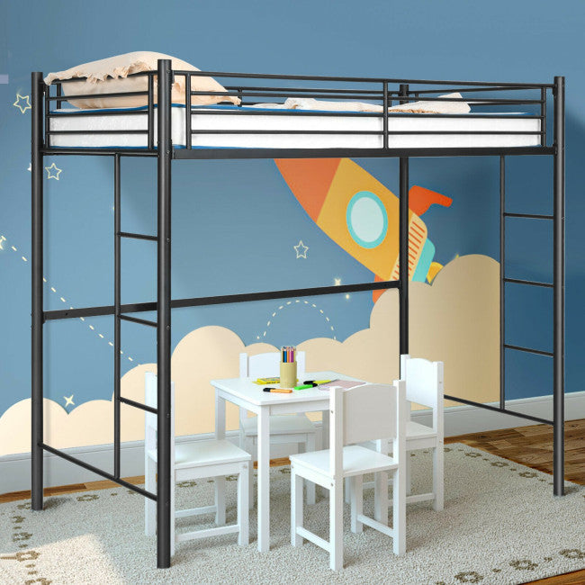 Twin Over Loft Bunk Bed Twin Size Bedframe with 2 Ladders Full-length Guardrail