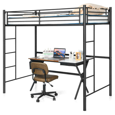 Twin Over Loft Bunk Bed Twin Size Bedframe with 2 Ladders Full-length Guardrail