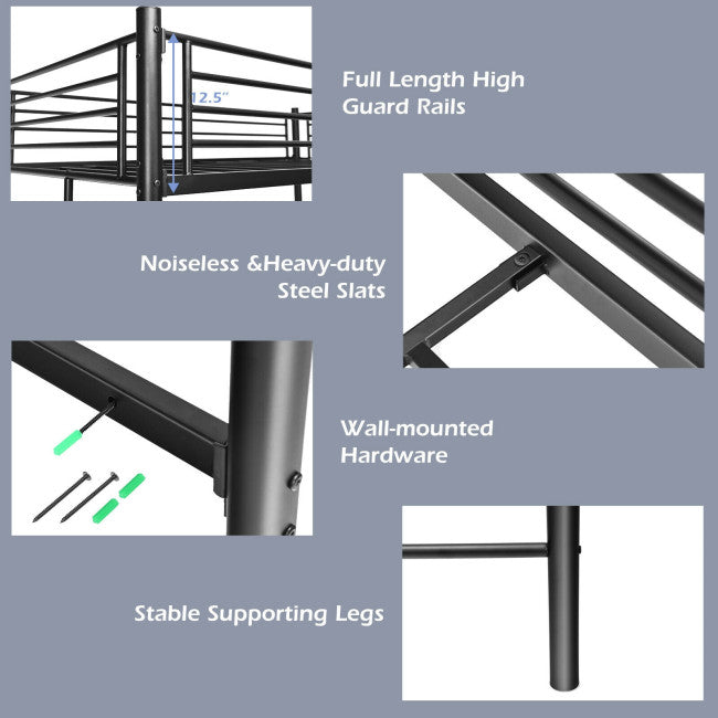 Twin Over Loft Bunk Bed Twin Size Bedframe with 2 Ladders Full-length Guardrail