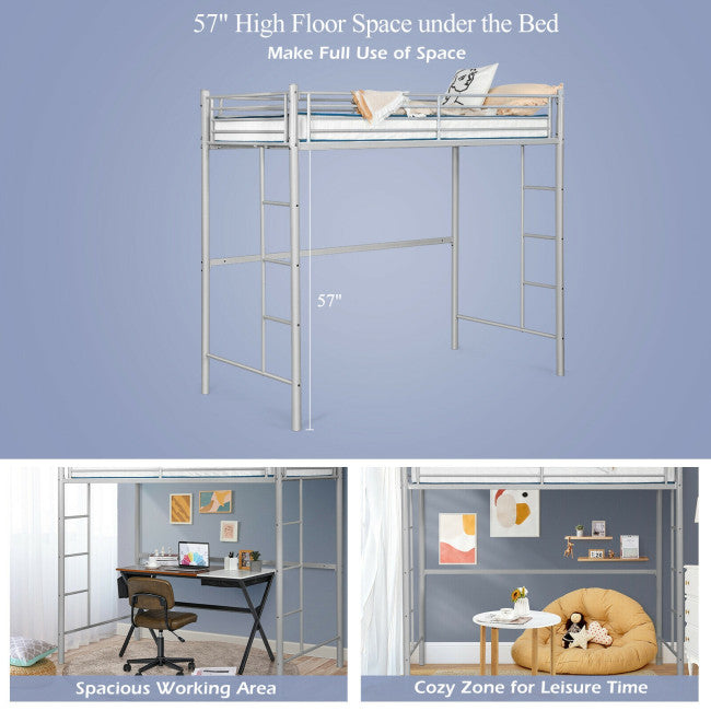 Twin Over Loft Bunk Bed Twin Size Bedframe with 2 Ladders Full-length Guardrail