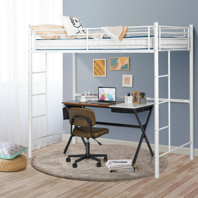 Twin Over Loft Bunk Bed Twin Size Bedframe with 2 Ladders Full-length Guardrail