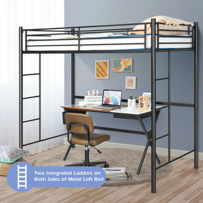 Twin Over Loft Bunk Bed Twin Size Bedframe with 2 Ladders Full-length Guardrail