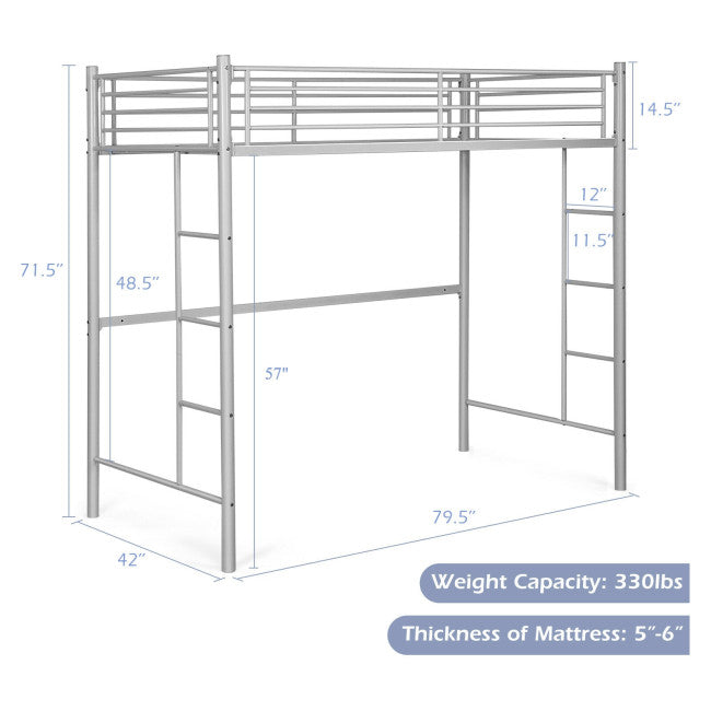 Twin Over Loft Bunk Bed Twin Size Bedframe with 2 Ladders Full-length Guardrail