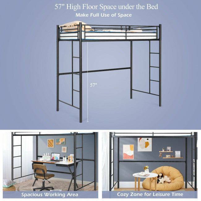 Twin Over Loft Bunk Bed Twin Size Bedframe with 2 Ladders Full-length Guardrail