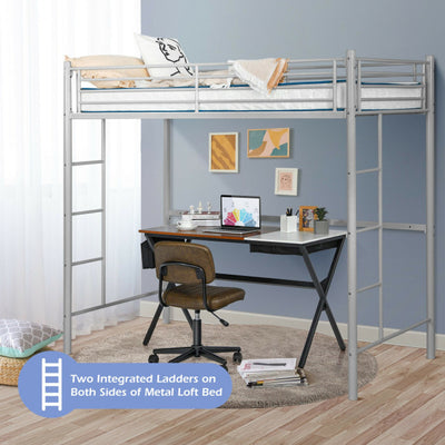 Twin Over Loft Bunk Bed Twin Size Bedframe with 2 Ladders Full-length Guardrail