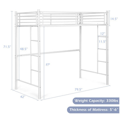 Twin Over Loft Bunk Bed Twin Size Bedframe with 2 Ladders Full-length Guardrail