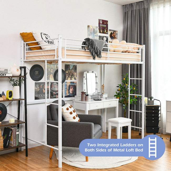 Twin Over Loft Bunk Bed Twin Size Bedframe with 2 Ladders Full-length Guardrail