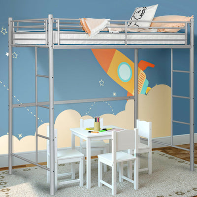 Twin Over Loft Bunk Bed Twin Size Bedframe with 2 Ladders Full-length Guardrail