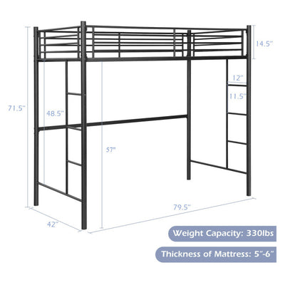 Twin Over Loft Bunk Bed Twin Size Bedframe with 2 Ladders Full-length Guardrail