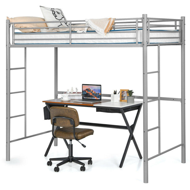 Twin Over Loft Bunk Bed Twin Size Bedframe with 2 Ladders Full-length Guardrail