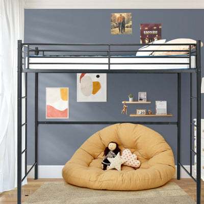 Twin Over Loft Bunk Bed Twin Size Bedframe with 2 Ladders Full-length Guardrail