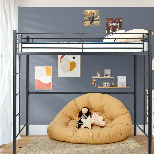 Twin Over Loft Bunk Bed Twin Size Bedframe with 2 Ladders Full-length Guardrail