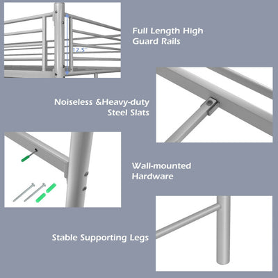 Twin Over Loft Bunk Bed Twin Size Bedframe with 2 Ladders Full-length Guardrail