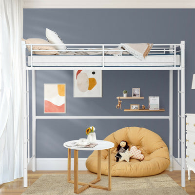 Twin Over Loft Bunk Bed Twin Size Bedframe with 2 Ladders Full-length Guardrail