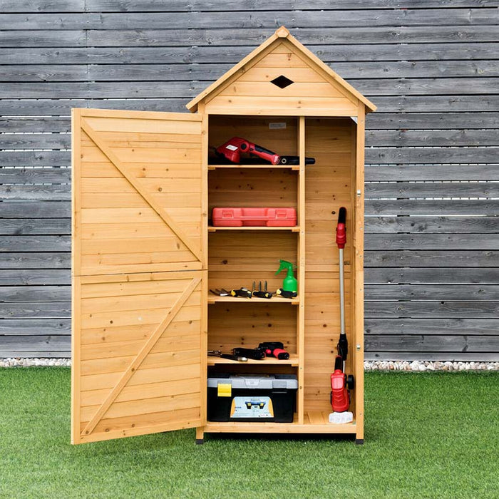 70" Outdoor Lockable Wooden Storage Shed Garden Tool Cabinet with 5 Shelves