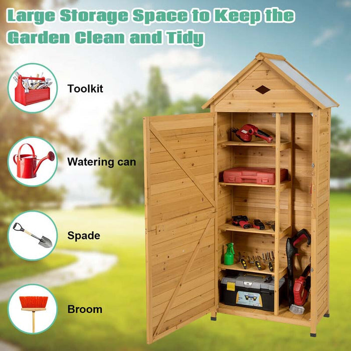 63" Outdoor Lockable Wooden Storage Shed Garden Tool Cabinet with 5 Shelves