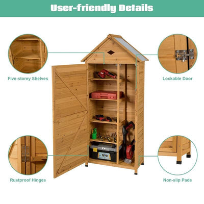 70" Outdoor Lockable Wooden Storage Shed Garden Tool Cabinet with 5 Shelves