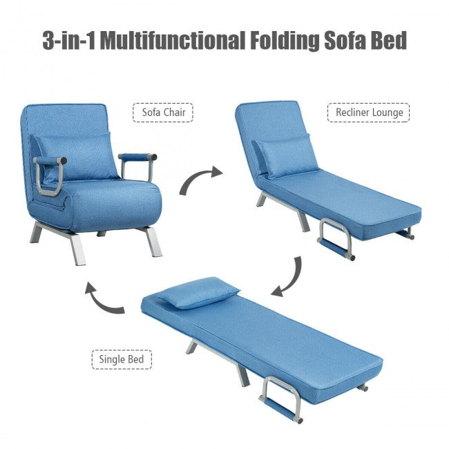 5 Position Folding Convertible Sleeper Sofa Bed Arm Chair with Adjustable Backrest
