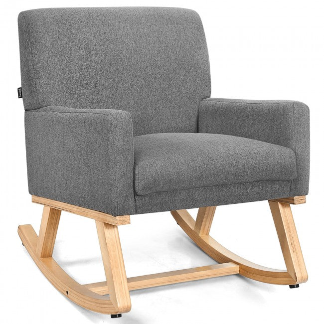 Premium Upholstered Rocking Chair With Solid Wood Base &amp; Fabric Padded Seat