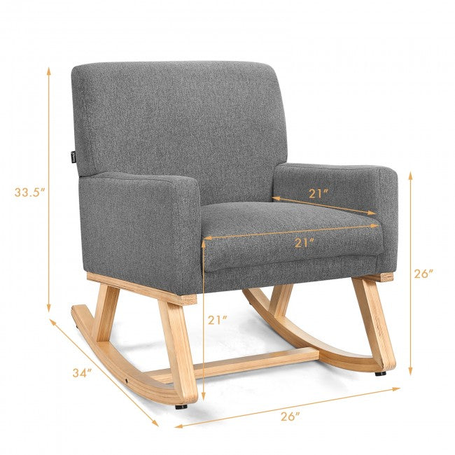 Premium Upholstered Rocking Chair With Solid Wood Base &amp; Fabric Padded Seat