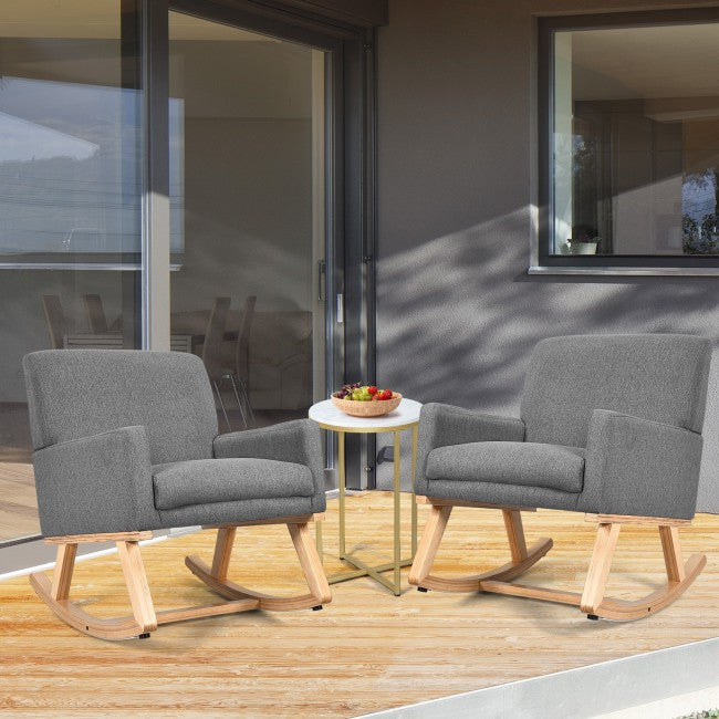Premium Upholstered Rocking Chair With Solid Wood Base &amp; Fabric Padded Seat