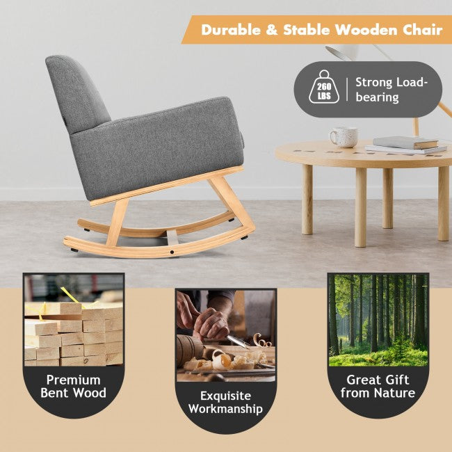 Premium Upholstered Rocking Chair With Solid Wood Base &amp; Fabric Padded Seat