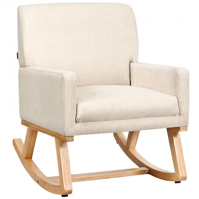 Premium Upholstered Rocking Chair With Solid Wood Base &amp; Fabric Padded Seat