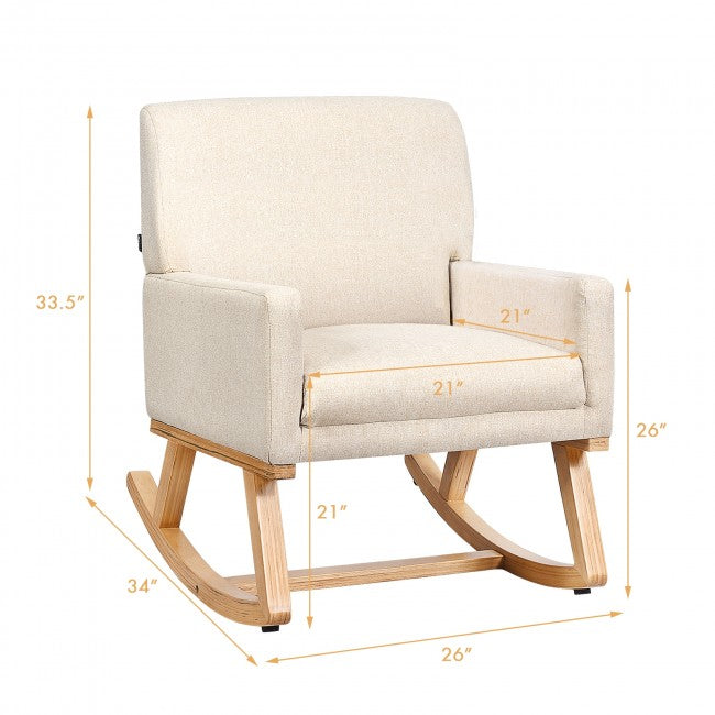 Premium Upholstered Rocking Chair With Solid Wood Base &amp; Fabric Padded Seat