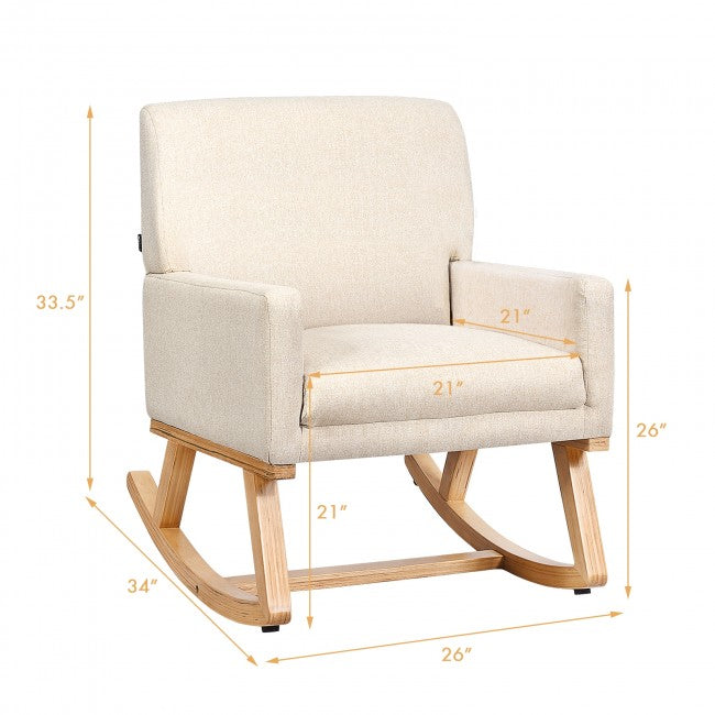 Premium Upholstered Rocking Chair With Solid Wood Base & Fabric Padded Seat
