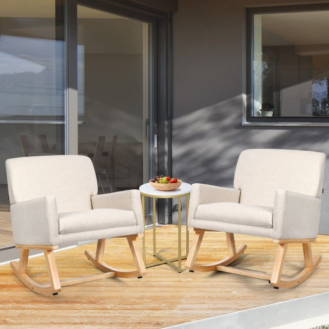 Premium Upholstered Rocking Chair With Solid Wood Base &amp; Fabric Padded Seat