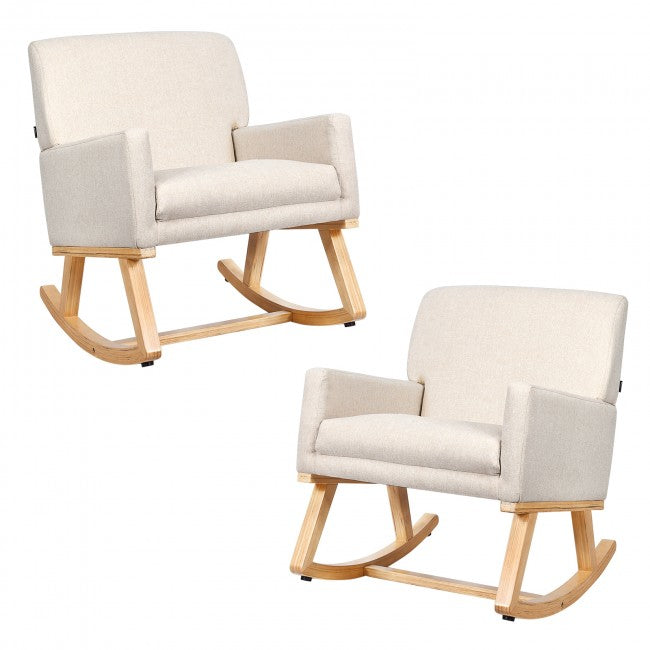 Premium Upholstered Rocking Chair With Solid Wood Base &amp; Fabric Padded Seat