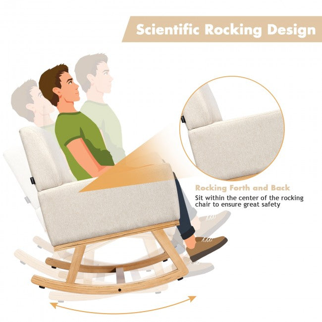 Premium Upholstered Rocking Chair With Solid Wood Base &amp; Fabric Padded Seat