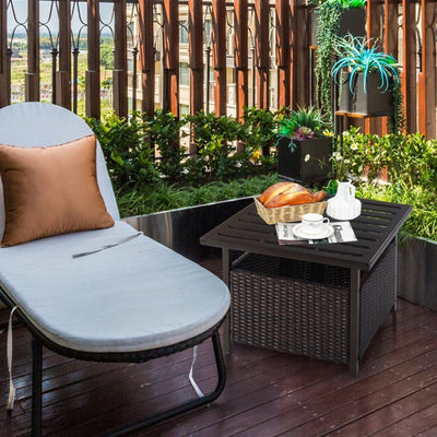 Outdoor Patio Rattan Wicker Side Deck Table with Umbrella Hole Steel